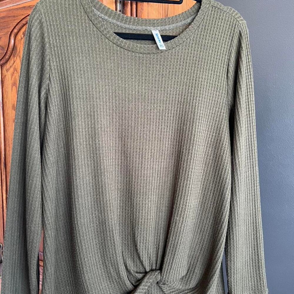 Olive green long sleeve top XL waffle knit